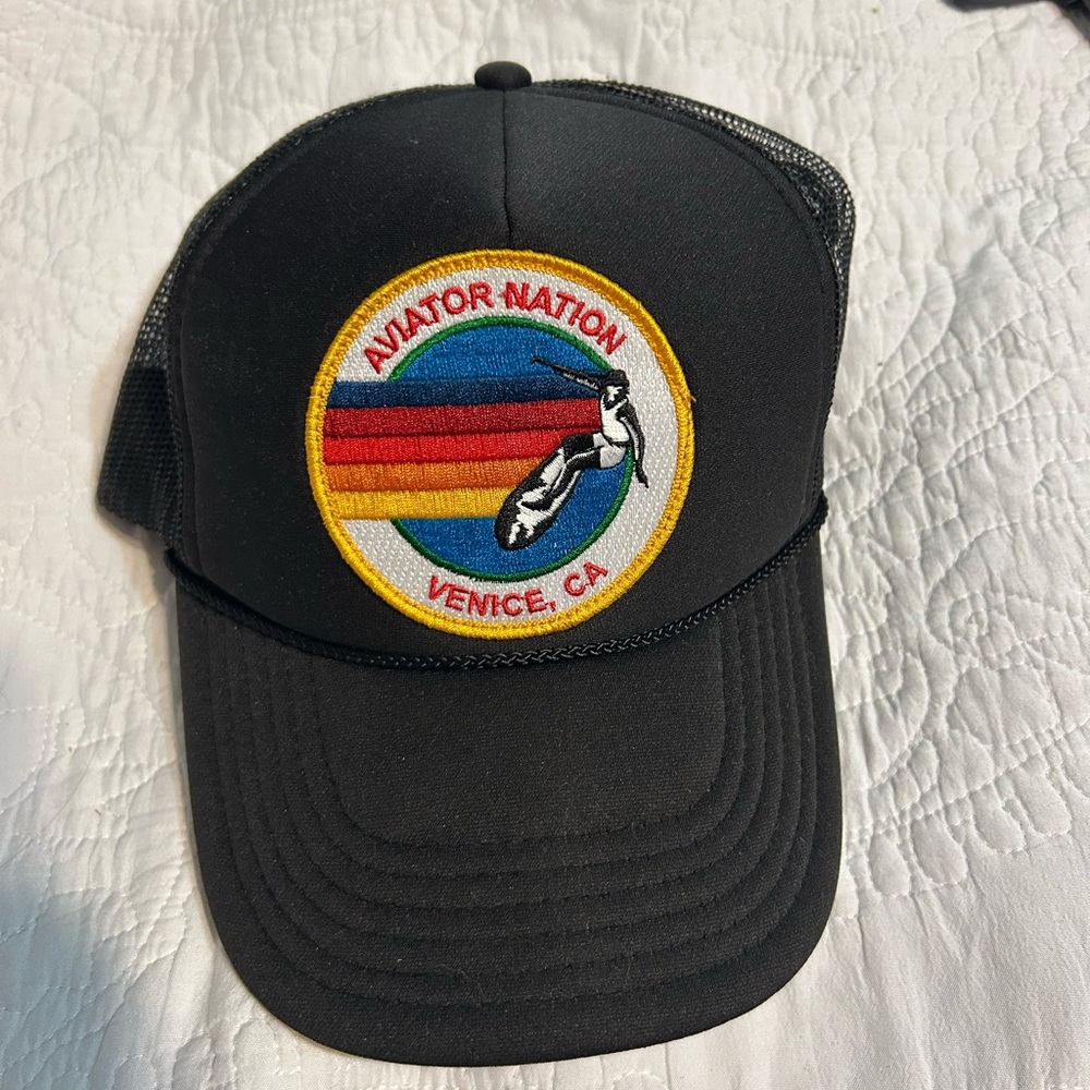 Aviator Nation Black Trucker Hat with Colorful Patch